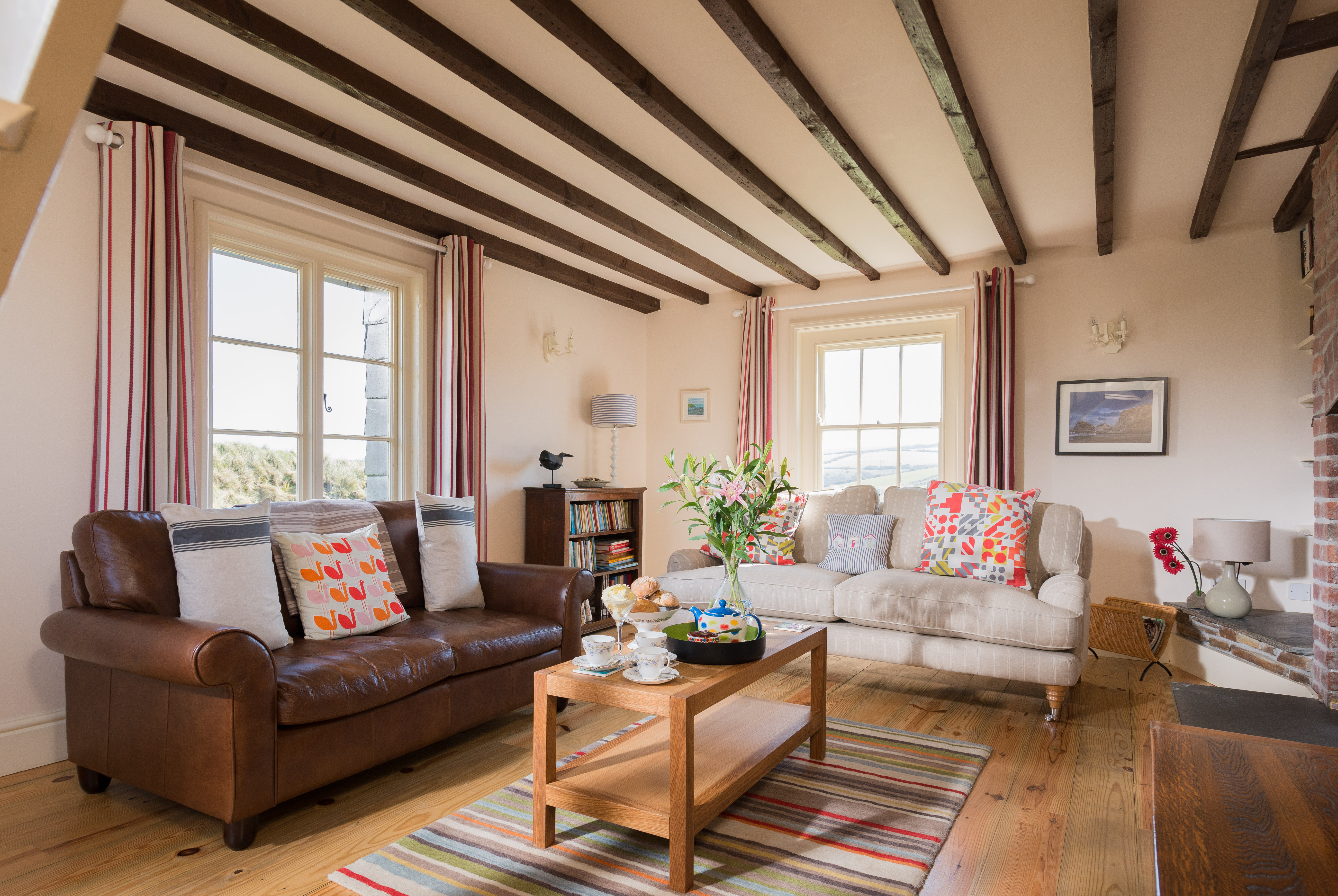 Living room with afternoon tea and flowers